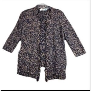 Sparrow Blue Orange Sweater Knit Cardigan Open Front Fringe Trim Sweater Coat‎ M